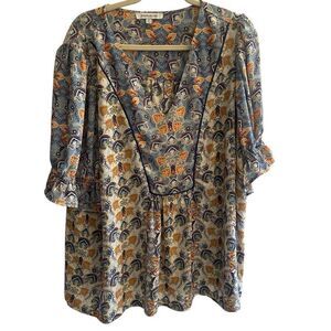Rose + Olive Floral Boho Pullover Blouse Top Women’s Plus Size 2X